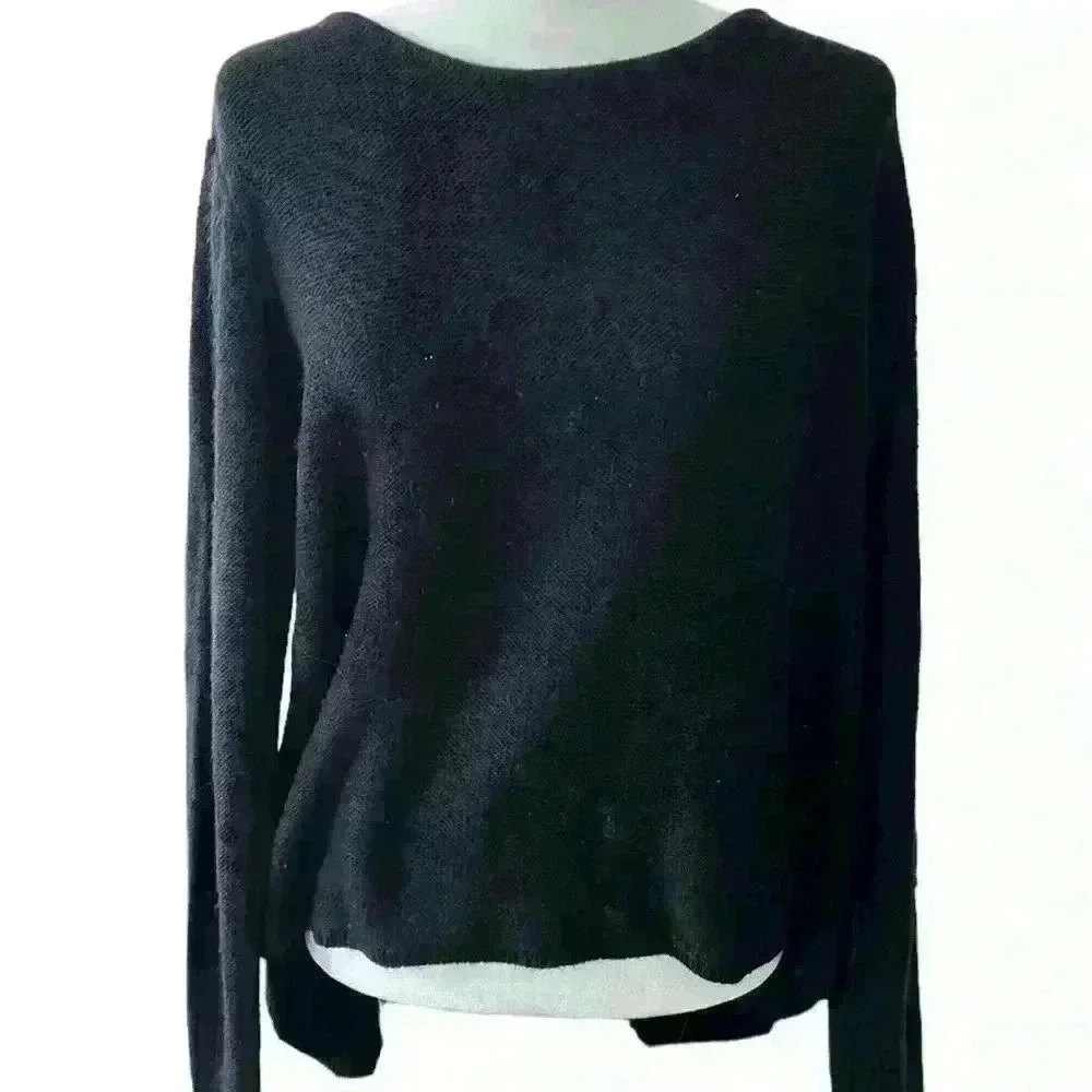 Elan black long sleeve acrylic sweater, size L zipper w/ lace opening in back​